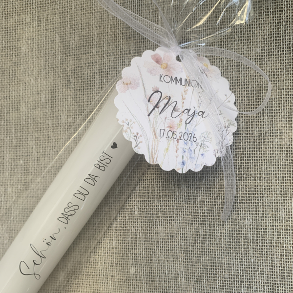 Gastgeschenk kleine Kerze Stabkerze Schön, dass Du da bist personalisiert Geschenk Taufe Kommunion Konfirmation Firmung Hochzeit